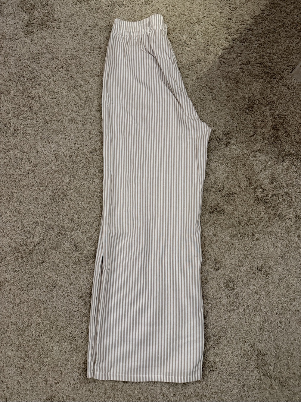 New striped Elastic-Waist Women’s wide leg pants in Beige and White